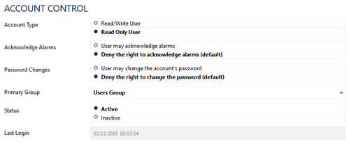 User Rights in User Account Settings