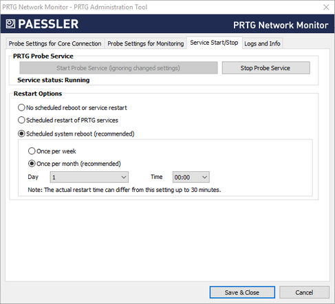 PRTG Administration Tool Start and Stop Service